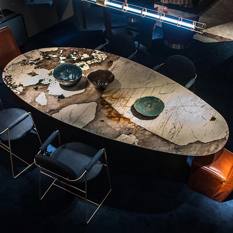 おしゃれで自然な大理石のダイニング テーブル 北欧 ナチュラル モダン 食卓 4~6人掛け - UmiFaniオーダーメイド家具製作所