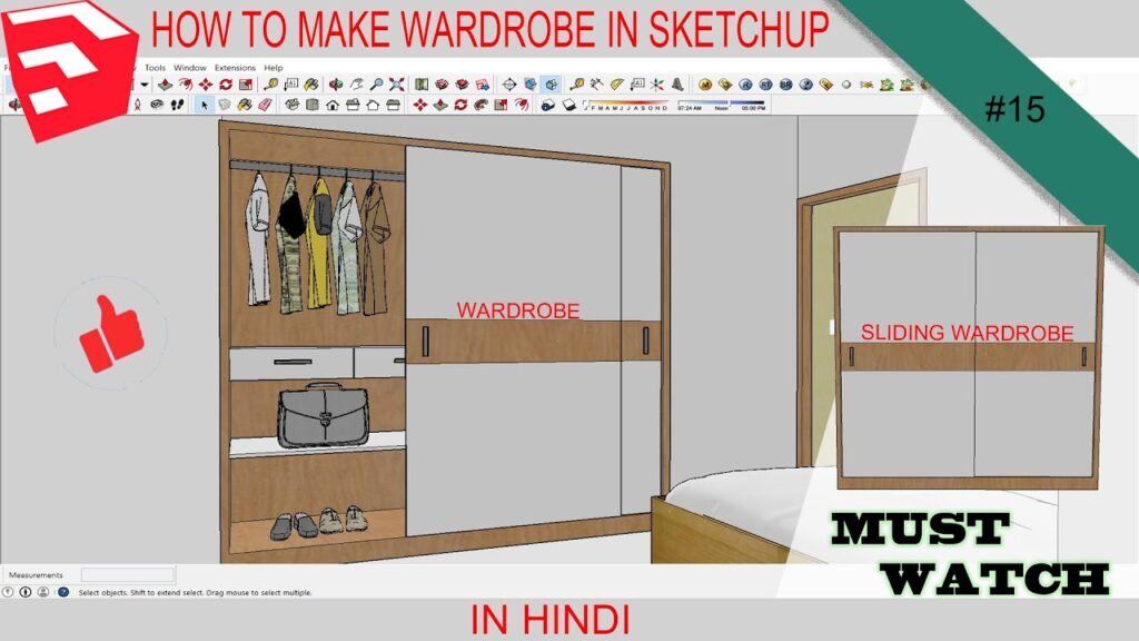 #15 | HOW TO MAKE WARDROBE (SLIDING WARDROBE) IN SKETCHUP | IN HINDI