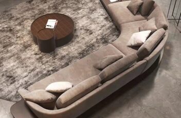 美しいカーブデザインの高級レザーソファ ファミリー向けウェーブソファ 7人掛け大型ソファ オーダーメイド家具 高級住宅向け家具