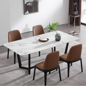 シックなデザインの高級大理石ダイニングテーブル 長方形の4人用ダイニングテーブル オリジナル家具