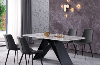 高級な大理石天板のダイニングテーブル 脚がおしゃれな食卓テーブル ホテルライクなインテリア家具 オーダーメイド家具 家族向けテーブル