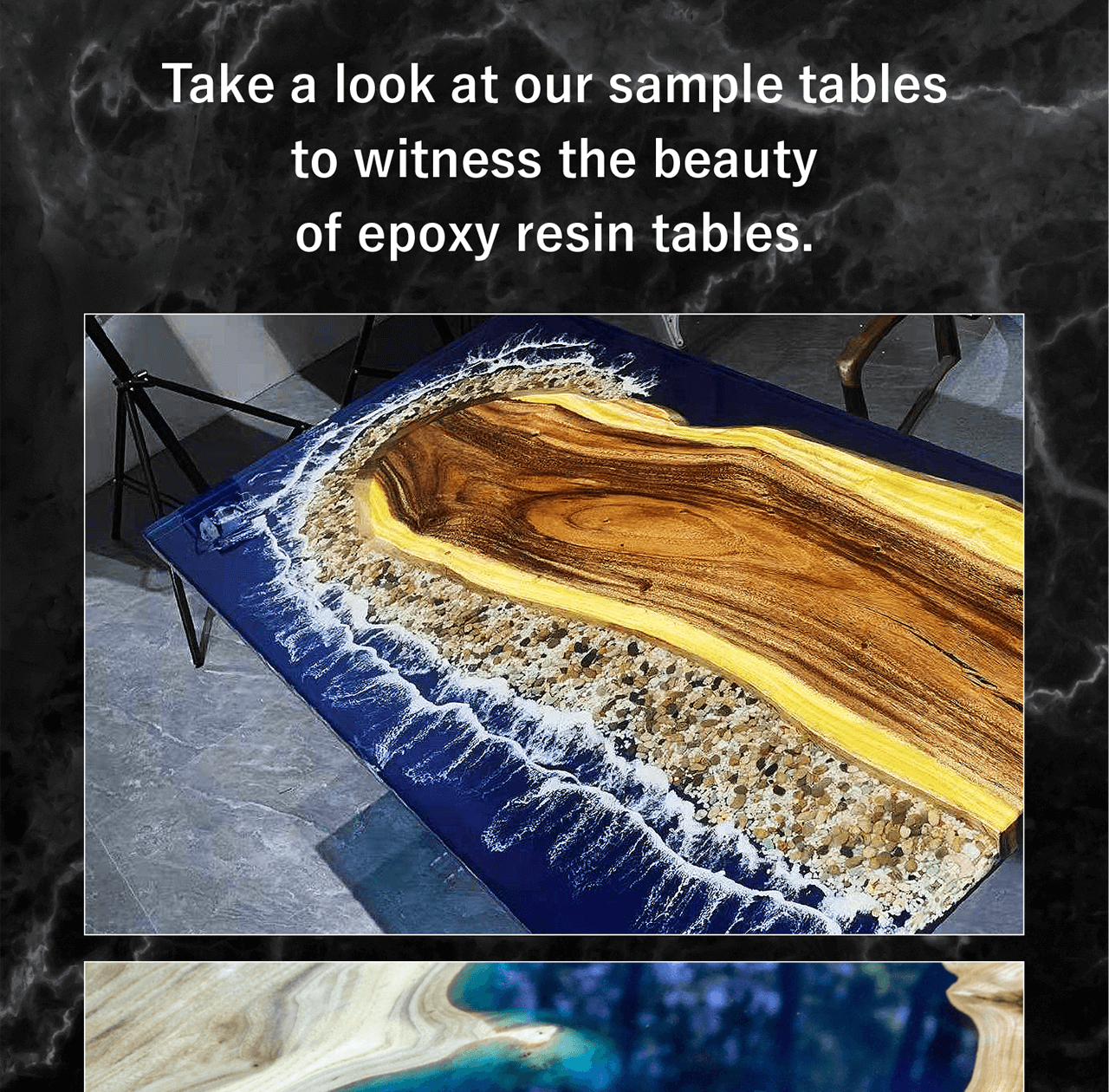 Take a look at our sample tables to witness the stunning beauty of epoxy resin tables.