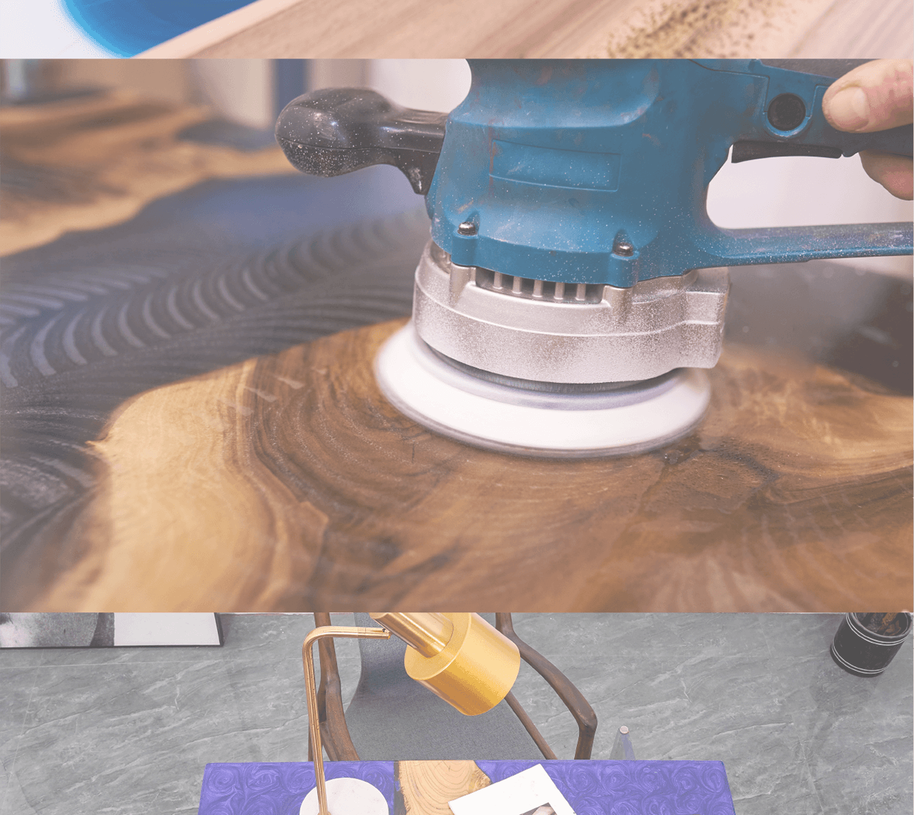 Provide us with as much detail as possible such as your preference for South American walnut as the material and resin part with a slightly transparent blue color, resembling a wave design reminiscent of a seashore. Your vision guides our craftsmanship.