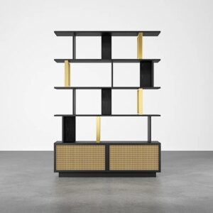 値下げ！アイアン家具　造作　店舗　什器　棚　タイル　おしゃれ 棚 ゴールドアイアンがカッコいい高級ディスプレイ棚（引き出し付き