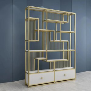 スリムでスタイリッシュな高級ディスプレイラック アイアン家具 本棚 北欧 引き出し付きキャビネット